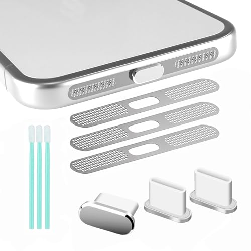 3 Pack USB C Dust Plug USB C Type C Charging Port Plug Caps, 3 Pack Speaker Mesh Anti Dust Proof Adhesive Cover Speaker Dust Covers for iPhone 17 Pro Max (Silver) - color: Silver