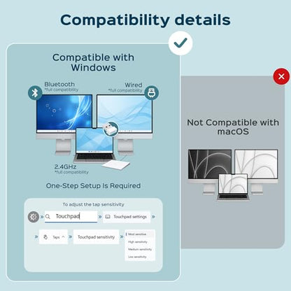 Turonic TP1 Wireless Touchpad, Compatible with Windows, Bluetooth 2.4GHz | Type-C Rechargeable, 150×105mm Area, Up to 30H Use, 4-Touch Recognition, Multi-Device Connection, Precision Glass