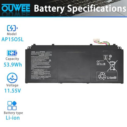 AP15O5L Laptop Battery Compatible with Acer Spin 5 SP513-52N-54SF Predator Triton 700 PT715-51 Swift 1 SF114-32 Swift 5 SF515-51T Chromebook R13 CB5-312T-K0YK Series AP1505K 11.55V 53.9Wh - size: 10.89*4.65*0.21 inch AP15O5L