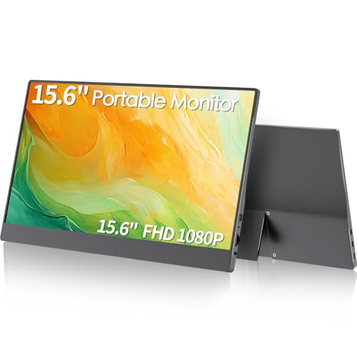 15.6” Portable Monitor FHD 1080p IPS 60hz Plug & Play， | Ultra Slim Travel Monitor Built-in Kickstand Type-C HDMI，Second Screen for Laptop MacBook Phone Xbox Switch