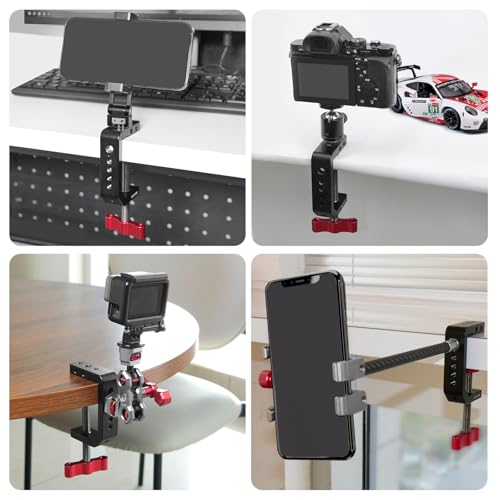 C Clamp Desk Camera Mount, Aluminum Table C-clamp with 1/4" 3/8" Thread, Desktop DSLR Mount for Photo Studio Video Camera, Light Stand, Desk, Rods, Shelves, Bike, Max Clamp 2.36" (62021)