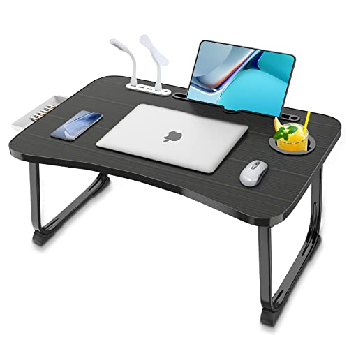 Fayquaze Laptop Bed Desk, Portable Foldable Laptop Bed Table with USB Charge Port Storage Drawer and Cup Holder, Lap Desk Notebook Stand Tray Table Serving Tray for Eating, Reading and Working | Portable, Foldable, Lap Desk with USB Charge Port Storage Dr