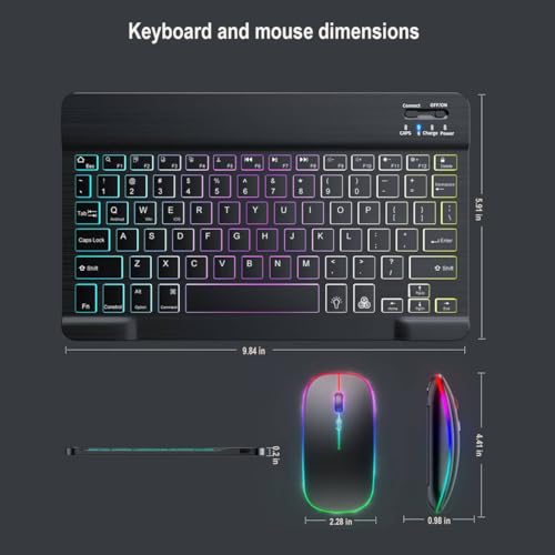 Ultra-Slim Lightweight Bluetooth Keyboard and Mouse Portable Mini Wireless Keyboard Rechargeable 7-Color Backlit for Apple iPad iPhone,Tablet iPhone Smartphone iOS Android Windows,Black - color: black