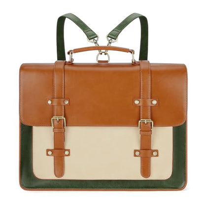 ECOSUSI Laptop Bag for Women Vegan Leather Messenger Bag Fashion Briefcase Computer Satchel Bag - color: Green-brown