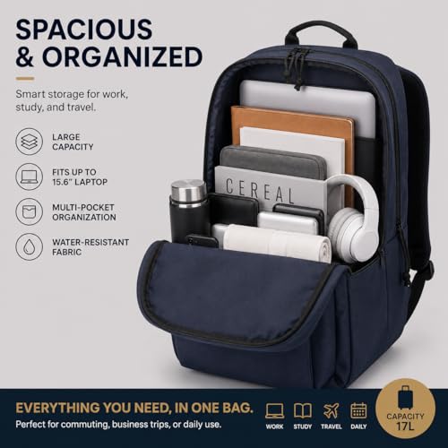 Laptop Backpack for Women & Men, 15.6" Laptop and Tablet Bag with Tumbler Holder – Lightweight, Durable Travel & Work Backpacks, Navy - color: Backpack 02 Navy Blue