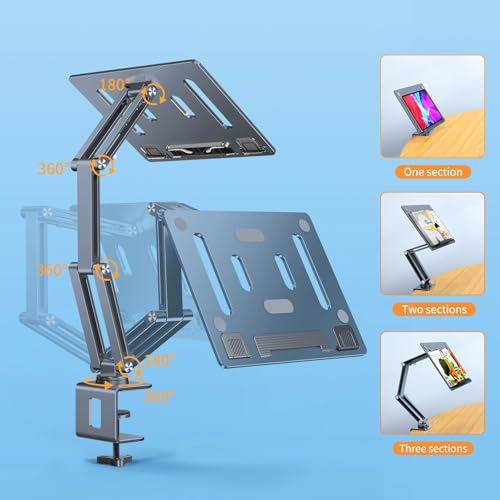 Aluminum Laptop & Tablet Stand for Desk,360° Rotatable Arm Mount | Ergonomic Height Adjustable Holder Compatible with 11-15 Inch Laptops & Tablets for Home Office,Foldable Computer Tray Holder