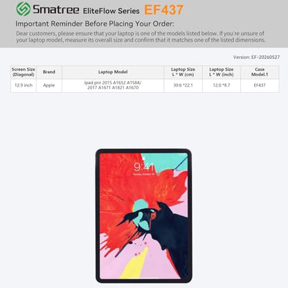Smatree EliteFlow Laptop Sleeve Case for 12.9 inch Apple ipad pro 2017 | for 12.9 inch Apple ipad pro 2015 A1652 A1584/2017 A1671 A1821 A1670,with Accessory Pocket(EF437) - size: 1.08| for APPLE 12.9" ipad pro 2017/2015 (EF437)