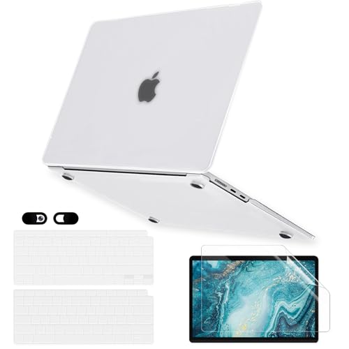 Frost Case for MacBook Air 13 inch M1 A2337 A2179 A1932 2022 2021-2018 Release with Touch ID Retina Display, 6 in 1 Plastic Hard Shell&Keyboard Cover&Screen Protector&Webcam Cover, Matt Clear - color: Matt Clear