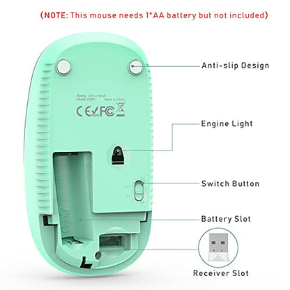VssoPlor Wireless Mouse, 2.4G Slim Portable Computer Laptop Mouse with Nano Receiver Quiet Silent Optical Mice for Notebook, PC, Laptop, Computer-Blue and Green - color: Blue and Green