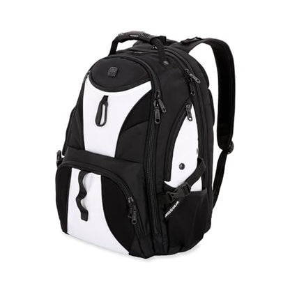 SWISSGEAR 1900 ScanSmart Laptop Backpack, Fits Most 17-Inch Laptops, TSA-Friendly Lay-Flat Design, RFID Protection, and Tablet Pocket, Black, 31L, 18.5-Inch - color: White/Black
