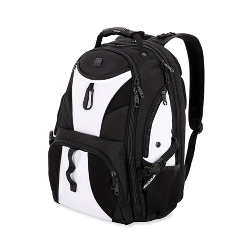 SWISSGEAR 1900 ScanSmart Laptop Backpack, Fits Most 17-Inch Laptops, TSA-Friendly Lay-Flat Design, RFID Protection, and Tablet Pocket, Black, 31L, 18.5-Inch - color: White/Black