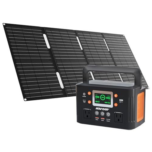 HOWEASY Portable Power Station with Foldable 60W Solar Panel,260W Solar Generator with PD 65W,110V Pure Sine Wave AC Outlet for Outdoor Camping Trip Home Backup Emergency - color: Gray Orange