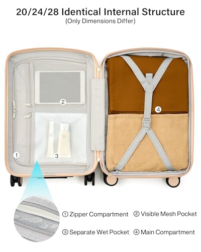 Hanke 20 Inch Expandable Carry On Luggage, Hard Shell with Side Hook | PC Hard Shell, Overhead Bin, Expandable Up to 15%, 8 Spinner Wheels, TSA Lock, Lightweight, Weekend Getaway - color: Cuba Sand, size: 20 Inch EXT