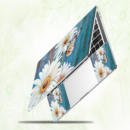 Laptop Skin Sticker Decal, Universal Reusable Vinyl Laptop Cover for 12" 13" 13.3" 14" 15" 15.4" 15.6" Notebook PC, Reusable Waterproof Scratch-Resistant with 2 Wrist Pads,Wood Chrysanthemum - color: Wood Chrysanthemum
