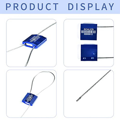 100 Blue Steel Cable Seals with Barcode - High Security Numbered Truck Seals - Anti-Tamper Pull Tite Self-Locking Safety Ties - ISO 17712 - color: Blue With Barcode, size: 100 PCS