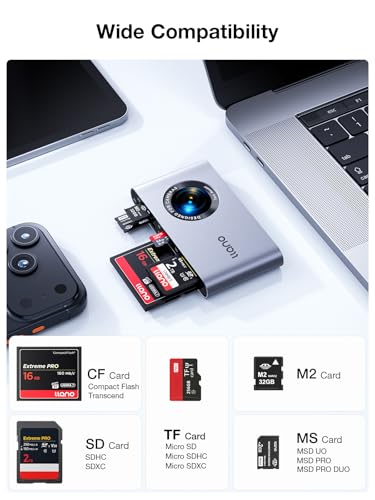 llano 5 in 1 Micro SD Card Reader, for SD/TF/MS/CompactFlash/M2 Cards 5Gbps | for Photographers, USB-C, Plug&Play, 4 Cards Simultaneously Read and Write, Windows, Linux, MAC OS and Chrome OS