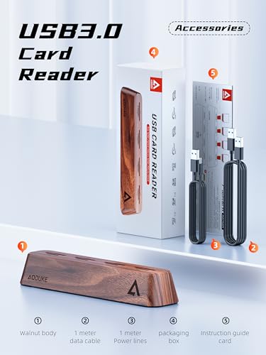 8-Port USB 3.0 SD Card Reader, Walnut Wood Design 5Gbps Data, Simultaneous Support to Micro SD/TF3.0 and SD3.0 Card Read and Write (Compatible UHS-I/II Card)-AST43M