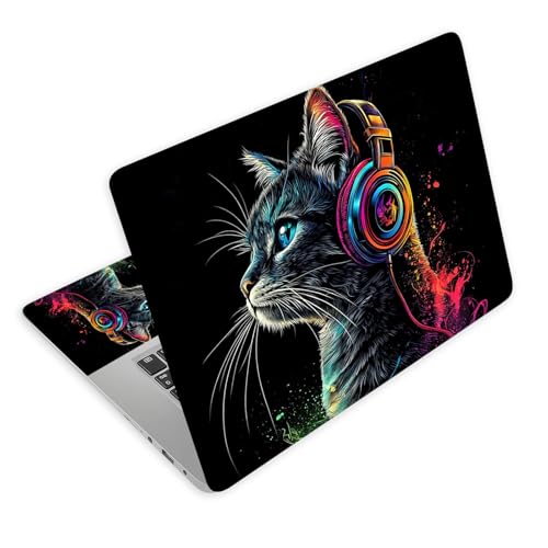 Universal Laptop Skin Decal, 3-Piece Vinyl Protector for 12 13 14 15.6" Notebook, Waterproof Anti-Scratch, Easy Trim & Bubble-Free Finish, Cat with Colorful Headphones - color: Cat with Colorful Headphones