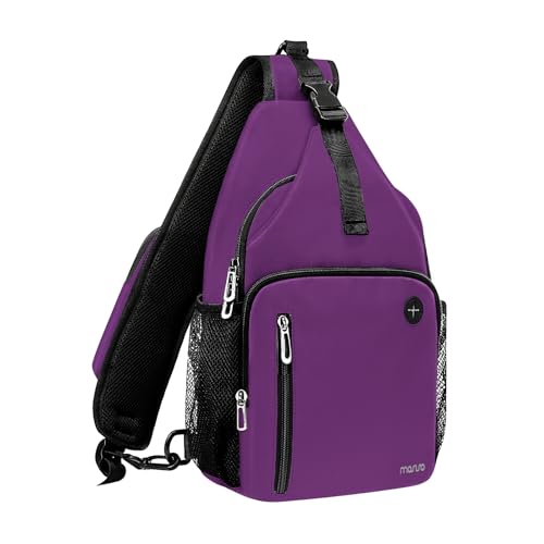 MOSISO Sling Backpack Bag, Crossbody Shoulder Bag Travel Hiking Daypack Chest Bag with Front Square Pocket&USB Charging Port - color: Plum
