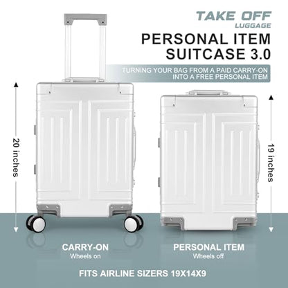 All Aluminum 20'' Luggage with Removable Spinner Wheels,Provide Spare Wheels.Carry on Luggage 22 x 14 x 9 Airline Approved Lightweight Metal Hard Shell Zipperless Suitcase - color: silvery, size: 20 inch