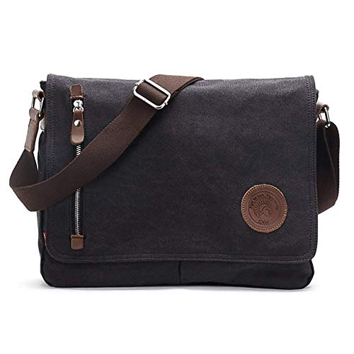 AUGUR Messenger Bag,Casual Shoulder Sling Bag Canvas Satchel Bag Crossbody Bags for Men Work Office Laptop Bag fit 13 inch - Black - color: Black