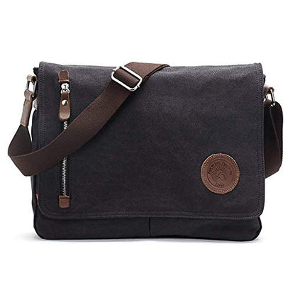 AUGUR Messenger Bag,Casual Shoulder Sling Bag Canvas Satchel Bag Crossbody Bags for Men Work Office Laptop Bag fit 13 inch - Black - color: Black