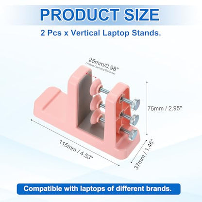 PATIKIL 2-in-1 Vertical Laptop Stand, 4 Pcs Adjustable ABS Notebook Holder Space-Saving Vertical Stand Notebook Dock with Non-Slip Rubber for Home Office Desktop Storage Keyboard, Pink - color: Pink