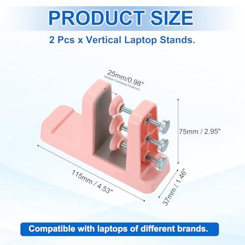 PATIKIL 2-in-1 Vertical Laptop Stand, 2 Pcs Adjustable ABS Notebook Holder Space-Saving Vertical Stand Notebook Dock with Non-Slip Rubber for Home Office Desktop Storage Keyboard, Pink - color: Pink
