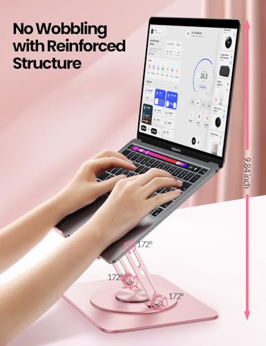 Vaydeer Adjustable Laptop Stand for Desk,Computer Stand Riser with 360° Free Rotation Base and Foldable Design Ergonomic Laptop Riser Fits for MacBook,Dell, HP and More 10-15.6” Laptops (Pink)