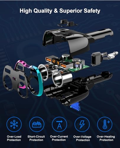 Cigarette Lighter Splitter, 180W 2-Socket Cigarette Lighter Adapter | SUPERONE 2026 Upgraded, Dual QC3.0 and 20W PD USB C Car Charger Splitter, for GPS/Dash Cam/Laptop/iPad/iPhone 17/16/15/14/13 - color: Pinkish Blue