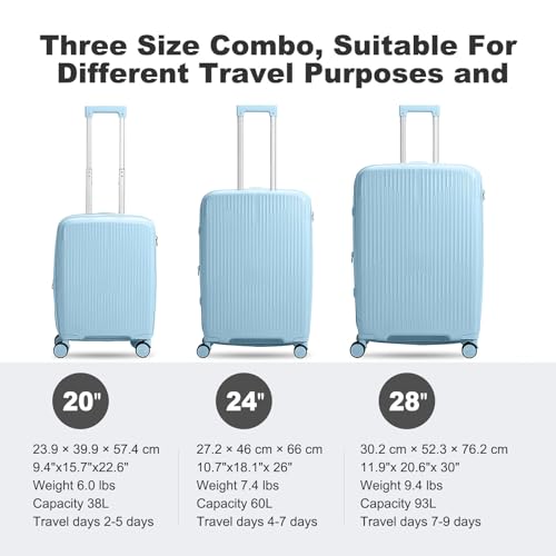 Nazhura Luggage Set, 3-Piece Hardside Suitcase Set, 20-inch Carry On, 24-inch, 28-inch Luggage - color: Blue