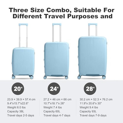 Nazhura Luggage Set, 3-Piece Hardside Suitcase Set, 20-inch Carry On, 24-inch, 28-inch Luggage - color: Blue