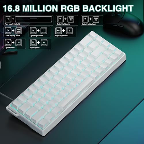 AULA WIN68 HE Mechanical Gaming Keyboard 60%, Hall Effect Magnetic Switch, Fast Trigger Mode Adjustable Actuation, 8000Hz Polling Rate, RGB Backlit, Wired White Keyboard for Laptop/PC Gamer - color: White-standard version