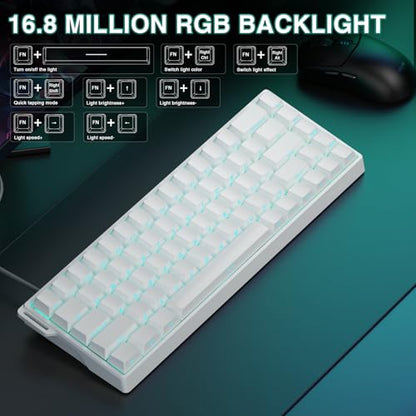 AULA WIN68 HE Mechanical Gaming Keyboard 60%, Hall Effect Magnetic Switch, Fast Trigger Mode Adjustable Actuation, 8000Hz Polling Rate, RGB Backlit, Wired White Keyboard for Laptop/PC Gamer - color: White-standard version
