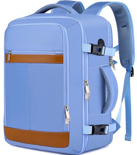 Travel Laptop Backpack for Men Women Airline Approved Carry On Backpack with Shoe Pouch,TSA 15.6inch Laptop Mochila Flight Approved Personal Item Bag for Weekender Bookbag Travel Essentials,Blue - color: Sky-blue, size: Large-25L
