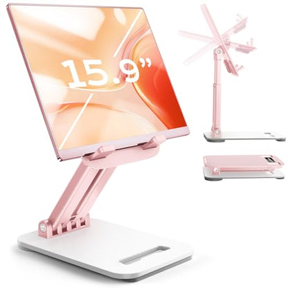 LISEN for iPad Stand Adjustable Tablet Holder Desk, iPad Accessories Pink | Foldable eBook Readers Desk Accessories Fits Kindle Stand 4-15.9" - color: Pink