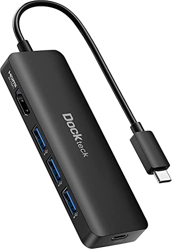 USB C HUB 4K 60Hz, Dockteck USB-C Multiport Adapter 5-in-1 with 4K HDMI, 100W Power Delivery, 3 USB 3.0 Data Port for MacBook Pro/Air M1 2020, iPad Pro 2021, iPad Mini 6, Surface Pro and More - color: black