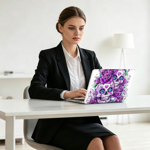 Universal Laptop Skin Decal, 3-Piece Vinyl Protector for 12 13 14 15.6" Notebook, Waterproof Anti-Scratch, Easy Trim & Bubble-Free Finish, Skull with Purple Roses - color: Skull with Purple Roses