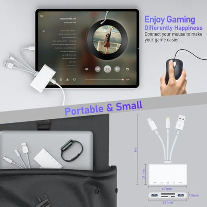 5-in-1 SD Card Reader for iPhone with USB-C, USB-A & OTG Adapter | Lightning, USB-C & USB-A Card Reader with SD/TF Slots, USB Port and Charging for iPhone, iPad, Android, MacBook & PC - color: White