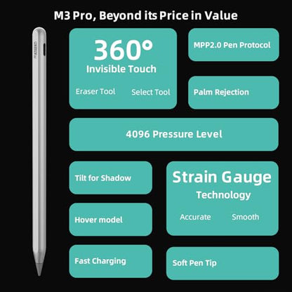 Metapen Stylus Pen M3 Pro - 4096 Pressure Levels, 360° Touch Button - Surface Pro 7/8/9/X, Go 3/Book 3/Laptop 4/Studio 2, ASUS VivoBook Flip 14 - for Creators & Students - style: M3