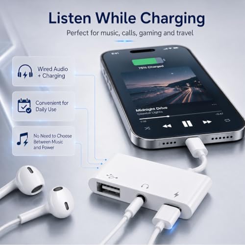 3-in-1 USB C Adapter for iPhone 15 16, USB C to USB-A OTG Adapter with 3.5mm Headphone Jack & PD Fast Charging Port, USB C Splitter for MacBook Pro Air, iPad Pro, Samsung Galaxy S23 S24