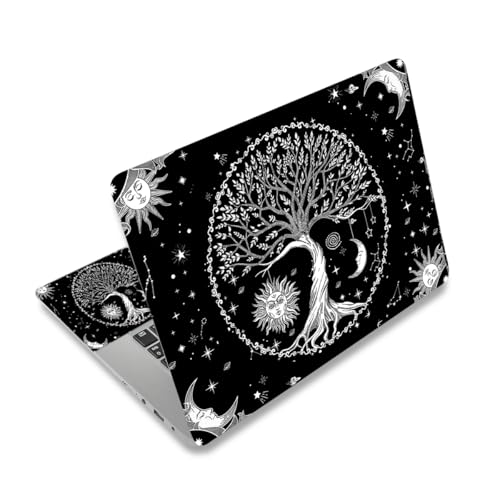 Laptop Skin Sticker Decal,12" 13" 13.3" 14" 15" 15.4" 15.6 inch Laptop Vinyl Skin Sticker Cover Art Protector Notebook PC (2 Wrist Pad Skin Included), Waterproof Removable, Moon & Sun & Stars - color: Moon & Sun & Stars