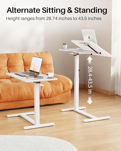 Overbed Table with Wheels, Pneumatic Lift, Foldable Top (White) | 0-70° Tilt Desktop Bedside Table, Hidden Casters,1.18 In Low-Profile Base Slides Under Beds and Sofas, Holds 88 Lbs - color: White