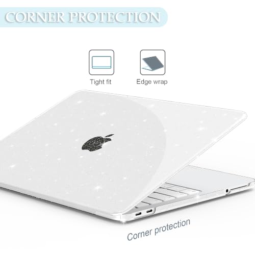 B BELK for MacBook Neo 13 Inch Case 2026 Model A3404, Sparkle Clear | Anti-Fingerprint Protective Matte Hard Shell, 2 Keyboard Covers Included, Screen Protector Included - color: Glitter Clear