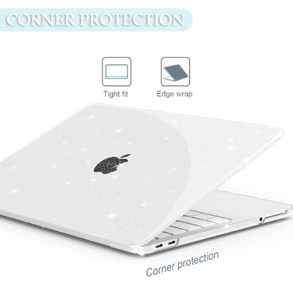 B BELK for MacBook Neo 13 Inch Case 2026 Model A3404, Sparkle Clear | Anti-Fingerprint Protective Matte Hard Shell, 2 Keyboard Covers Included, Screen Protector Included - color: Glitter Clear