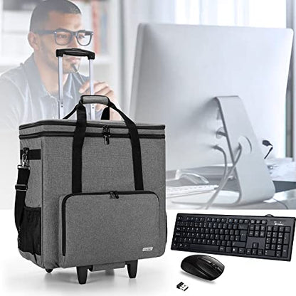 Rolling PC Carrying Case, Double Layers Desktop Tower Bag, Gray | Wheeled Computer Desktop Tower Case with Shoulder Straps Fit ATX/M-ATX Motherboards, Keyboard, Mouse, Cables & Earphones - color: Gray