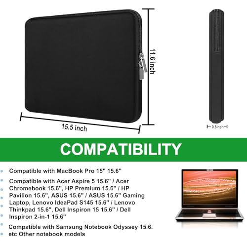 Laptop Sleeve Case 15.6 inch, Protective Briefcase Carrying Computer Bag, Traveling Portable Laptop Cover Compatible with MacBook, HP, Dell, Asus, Lenovo, Black - size: 15.6 inch