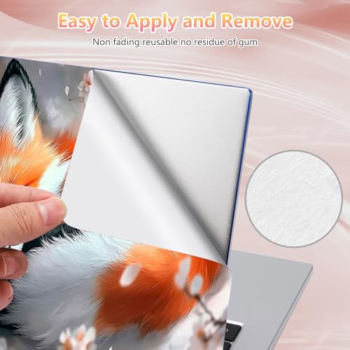 Laptop Skin Sticker Decal 12" 13" 13.3" 14" 15" 15.6",Waterproof Scratch Resistant Vinyl,Reusable Easy to Apply,for MacBook HP Dell Notebooks Netbooks Laptop,2 Wrist Pads,Cherry Blossom Fox - color: Cherry Blossom Fox