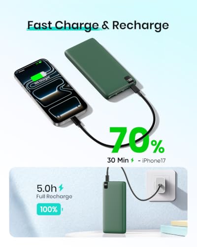 A ADDTOP Power Bank 20000mAh PD 22.5W Fast Charging Portable Charger | USB-C & USB-A In/Output丨Travel Essential丨LED Display丨Battery Pack for Phone 17/16/15 Galaxy丨Lightweight丨Flight-Safe丨Black - color: Green