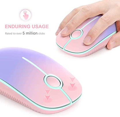 VssoPlor Wireless Mouse, 2.4G Slim Portable Computer Mice with Nano Receiver Quiet Silent Optical Laptop Mouse for Notebook, PC, Laptop, Computer-Pink to Purple - color: Pink to Purple